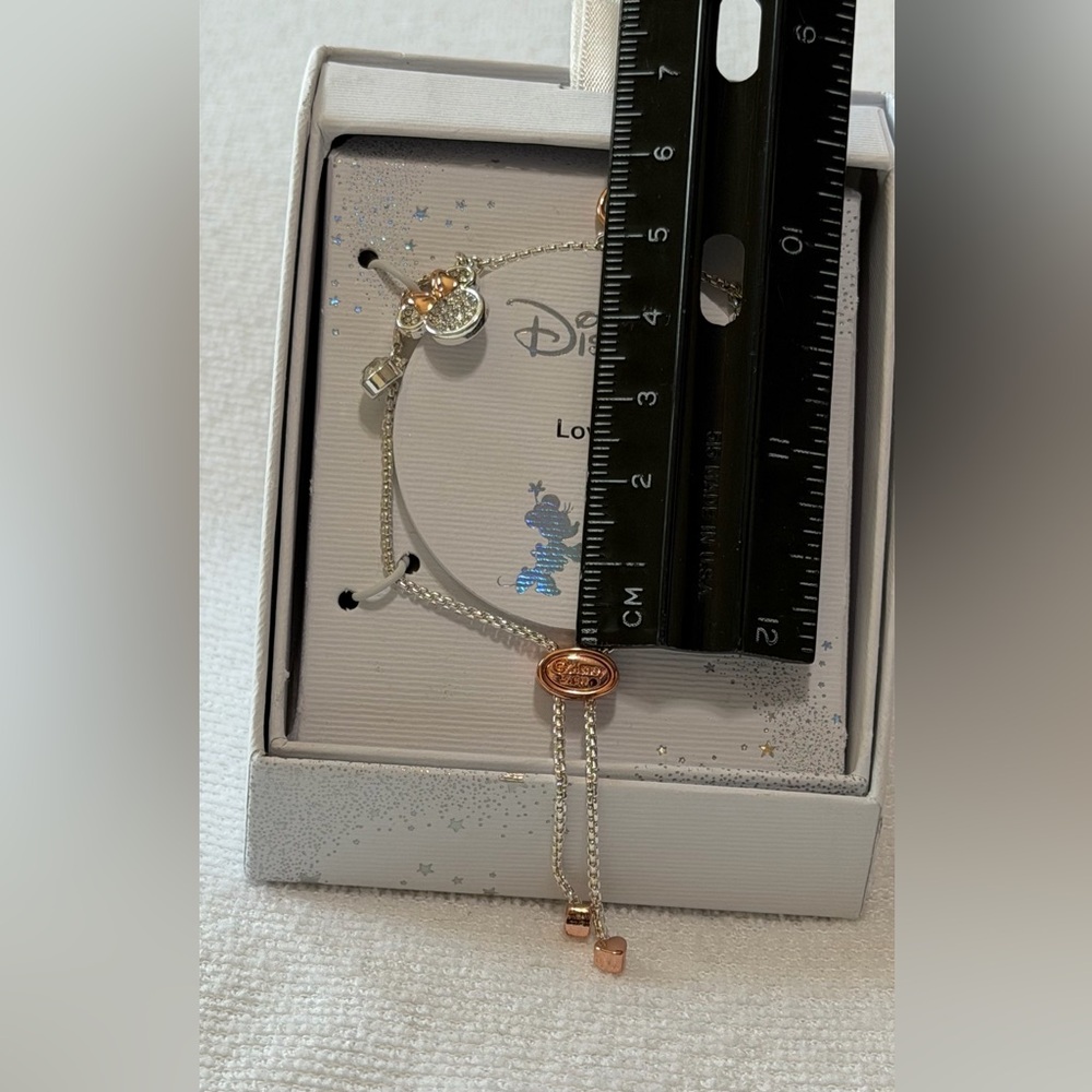 Disney Silver Plated Two Tone Minnie & Mickey (Love) Charm Adjustable Bracelet - Picture 4 of 14